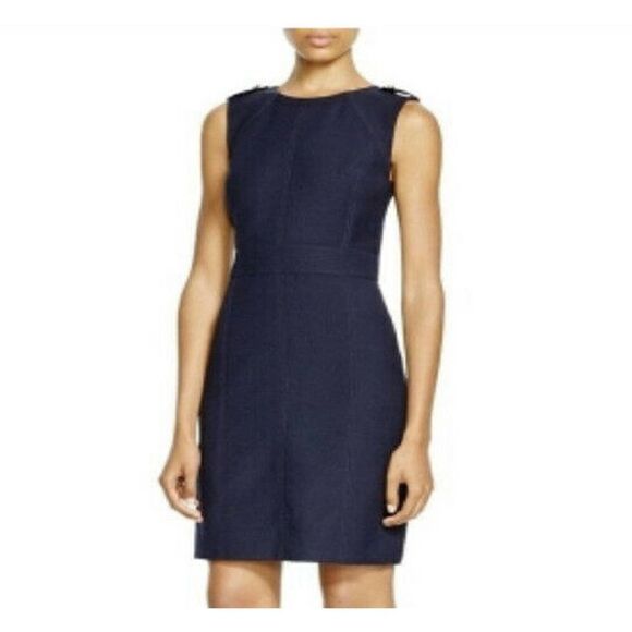 Tory Burch Women’s Wool Blend Evelina Sheath Dress size 14 Navy Blue Gold Detail - Picture 1 of 11